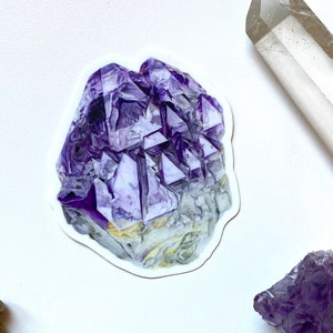Crystal Sticker- Amethyst Vinyl Sticker, Elestial Amethyst Quartz Watercolor Crystal, Gemstone Sticker, Mineral Sticker, Geology Sticker