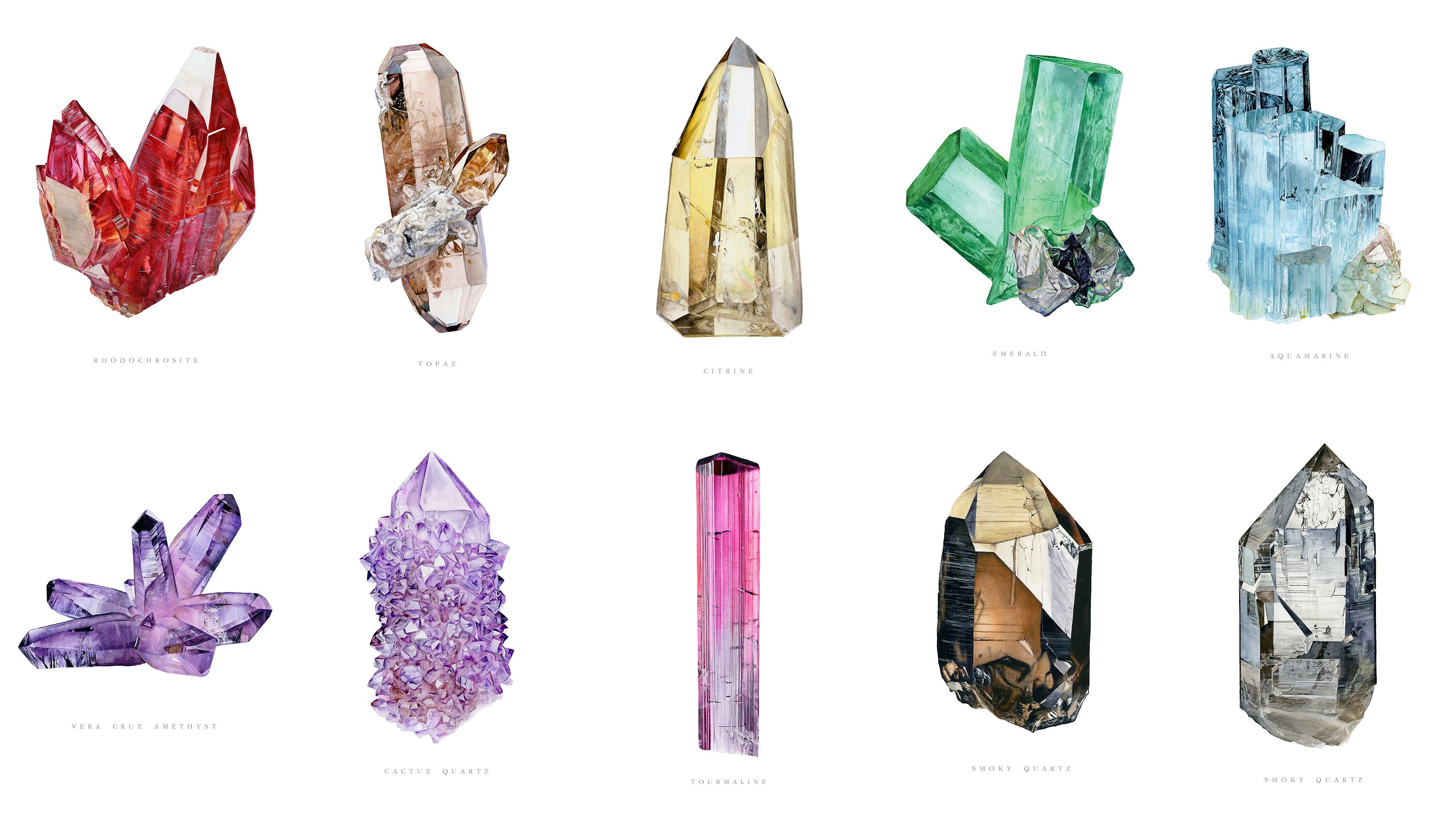 Crystal Card Set- 10 Watercolor Crystal Greeting Cards, Mineral Art ...