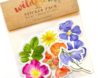 Floral Sticker Pack- Wildflower Stickers, Set of 5 Native Flower Stickers, Vinyl Flower Stickers, Watercolor Flower Sticker Pack