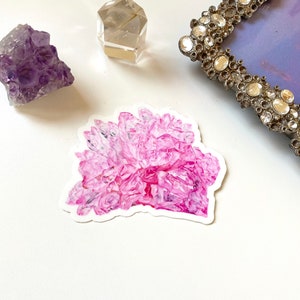 Crystal Sticker- Rose Quartz Vinyl Sticker, Watercolor Painting of Crystallized Rose Quartz