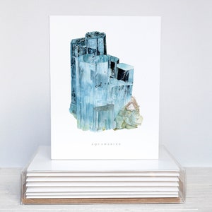 Crystal Card Set- 10 Watercolor Crystal Greeting Cards, Mineral Art Cards, Blank Card Set