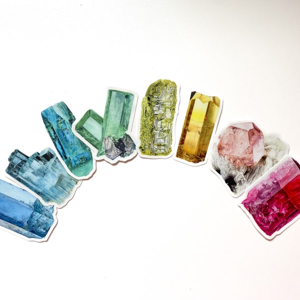 Beryl Sticker Pack- Pack of 8 Stickers- Aquamarine, Emerald, Heliodor, Morganite, Red Beryl