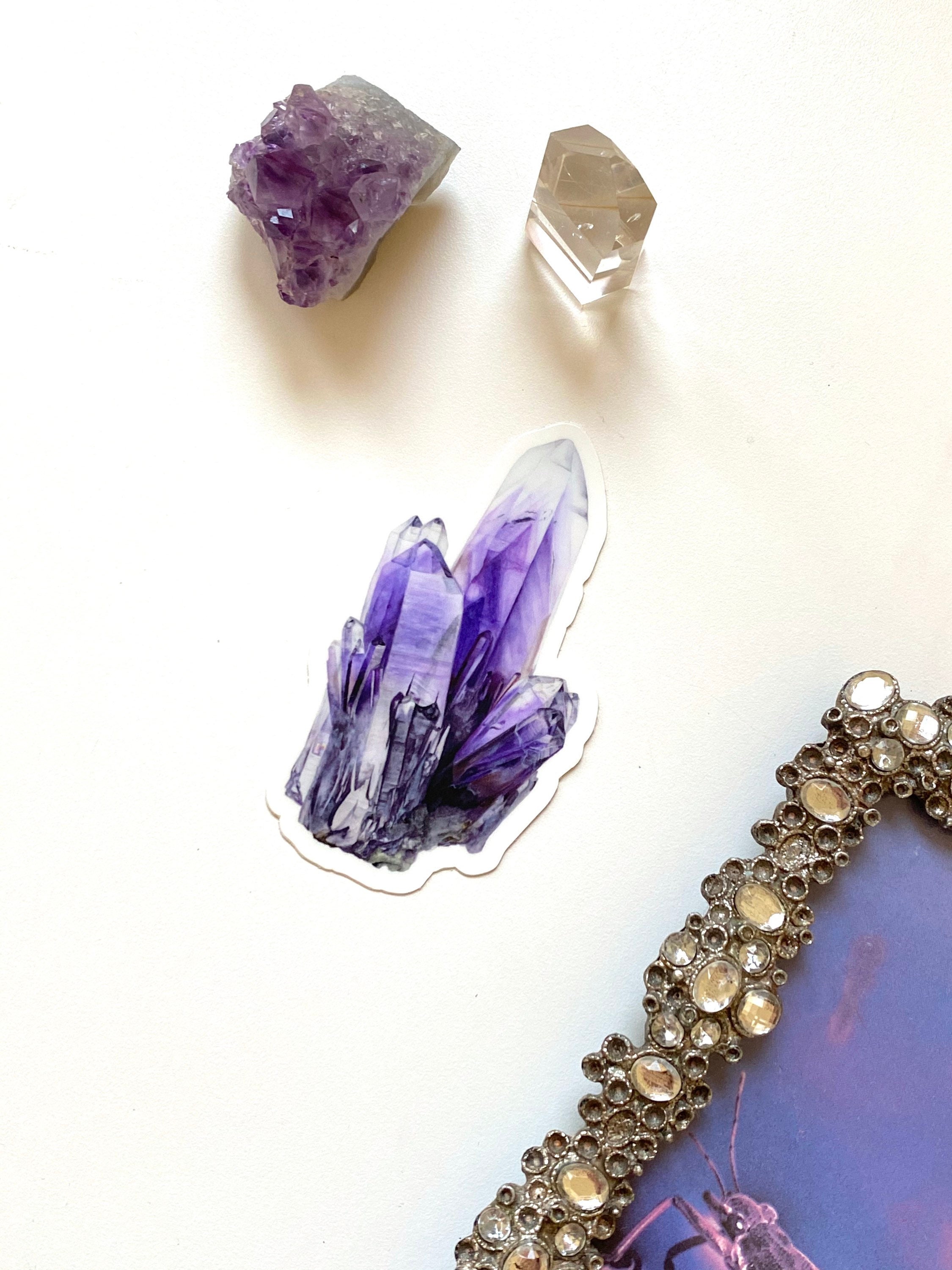 Guerrero Amethyst Sticker- Crystal Sticker, Watercolor Geology Painting of Guerrero Amethyst Specimen