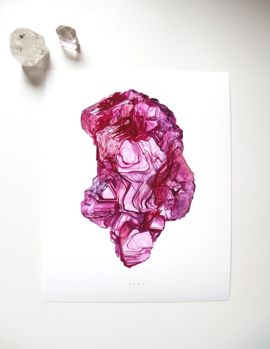 Ruby Watercolor Print- Watercolor Crystal Wall Art, Crystal Print ...
