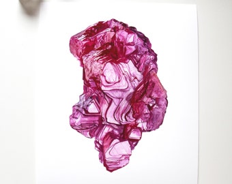 Impresión de acuarela de rubí: arte mural de cristal de acuarela, impresión de cristal, arte de cristal de cuarzo, impresión artística de piedras preciosas