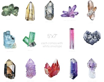 Crystal Greeting Card- 5"x7" Watercolor Mineral Notecard