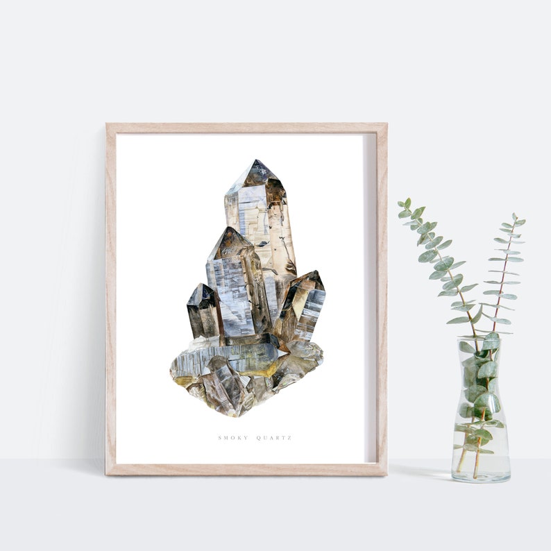 Smoky Quartz Crystal Art Print Watercolor Crystal Wall Art Etsy