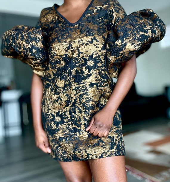 Black Gold Jacquard Statement Dramatic 