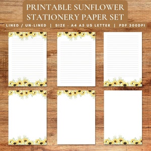 Sonnenblume Briefpapier Set, liniertes leeres Papier PDF herunterladen, Sonnenblume Briefpapier Set, Sonnenblume Schreibpapier - US Letter A4 & A5