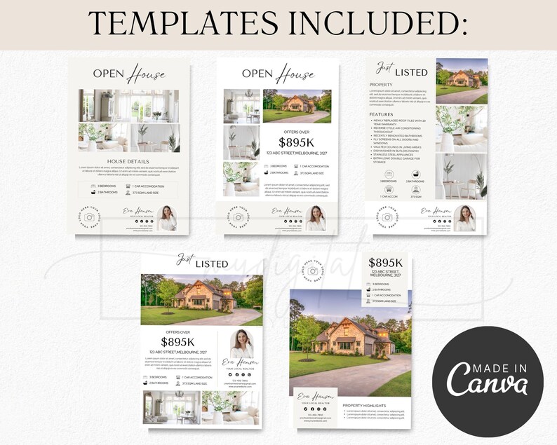 20 Real Estate Flyer Bundle Canva Template, Editable Listing Flyers ...