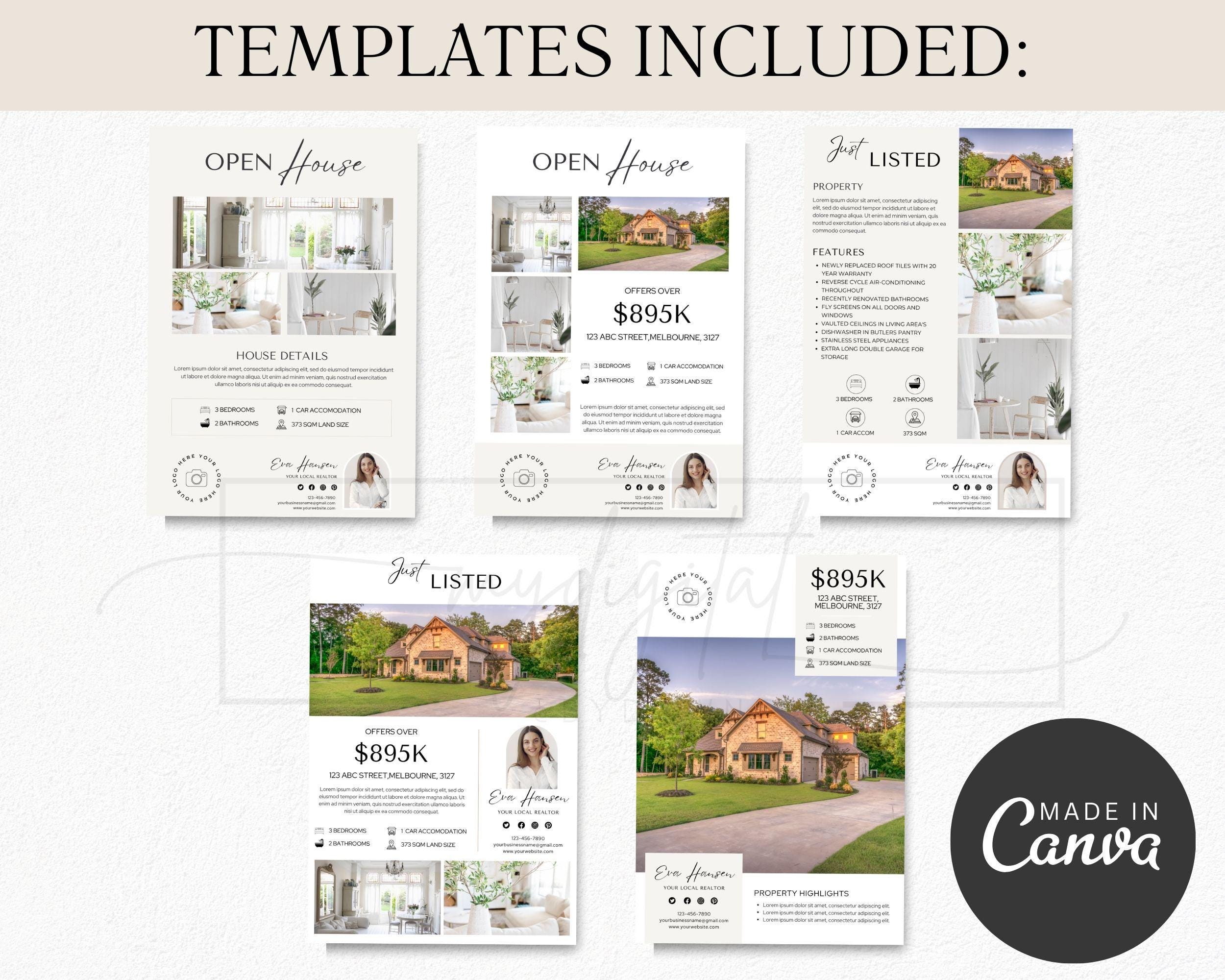 20 Real Estate Flyer Bundle Canva Template, Editable Listing Flyers ...