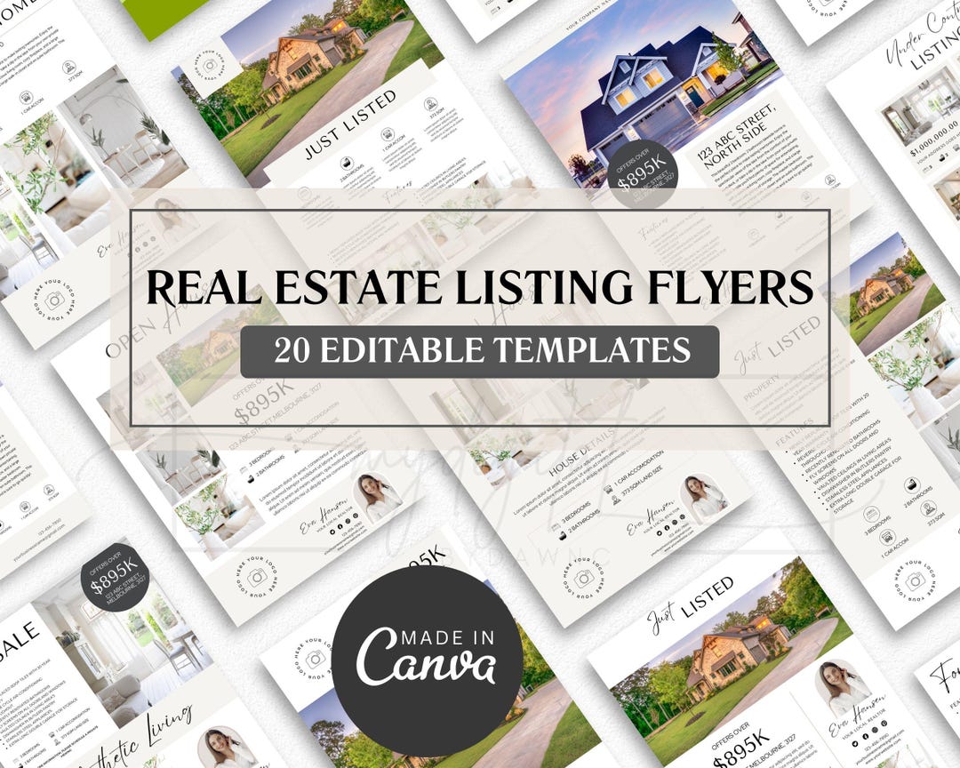 20 Real Estate Flyer Bundle Canva Template, Editable Listing Flyers ...