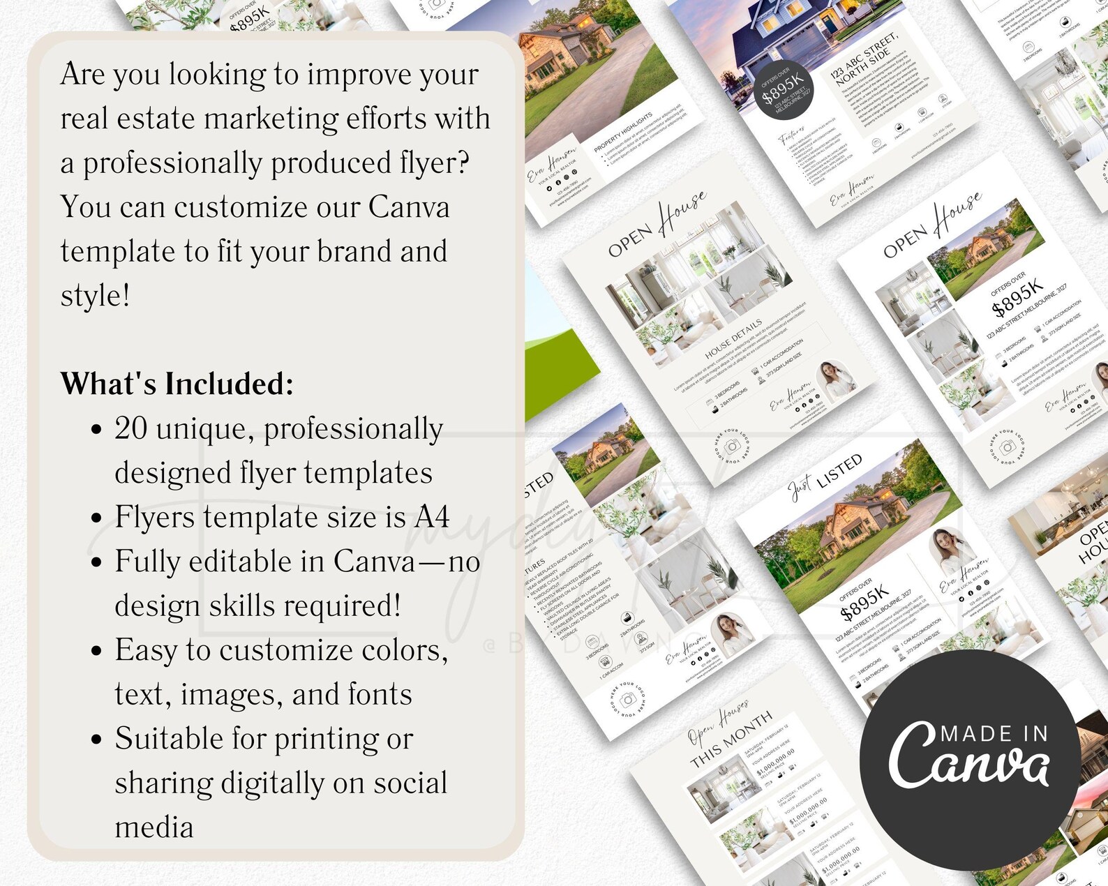 20 Real Estate Flyer Bundle Canva Template, Editable Listing Flyers ...