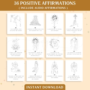 36 Positive Affirmations,Printable Digital Affirmation Cards,Personal Growth and Empowerment Affirmation Deck Bundle,Vision Board Printable