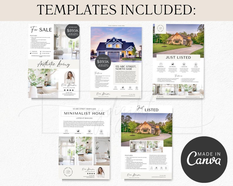 20 Real Estate Flyer Bundle Canva Template, Editable Listing Flyers ...