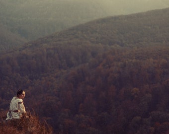 Bükk, original fine art photography, print, 8x12, hungary, mountain, hill, autumn, fall, trees, woman, girl, leaves