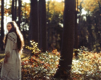 Bükk, original fine art photography, print, 8x12, hungarl, autumn, fall, trees, woman, girl, leaves, yellow, green, folk, costume