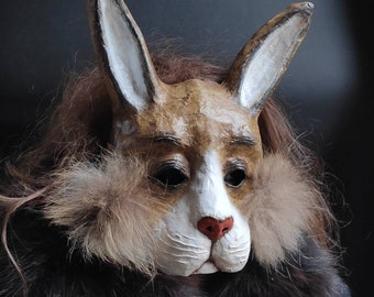 Cosplay Animal mask Fantasy DIY Mardi gras Theatre Black Leather mask Halloween Bunny Rabbit Mask Rabbit costume larp