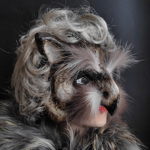 Máscara de búho de papel maché, máscara de disfraz de pájaro