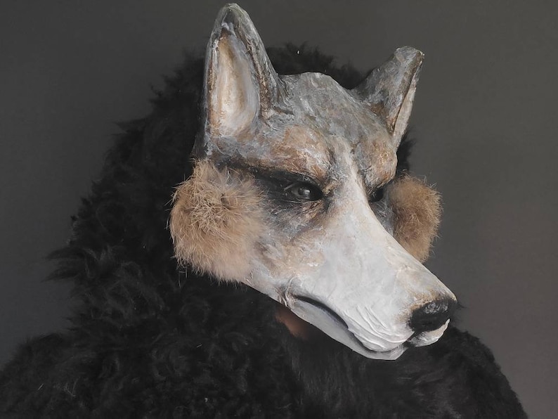 Wolf Mask Paper mache mask Animal mask Funny wolf mask | Etsy