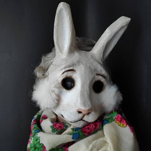 Rabbit Mask, Hare mask, Bunny mask, Animal mask, Funny mask, Masquerade mask, Scary masks, Creepy mask,  Papier-mâché mask