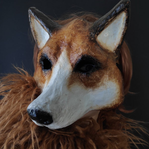 Fox mask Animal mask Adult mask Paper mache mask Halloween mask Masquerade