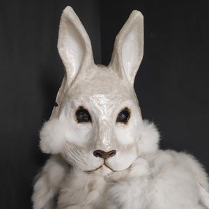 Bunny mask Rabbit Mask, Animal mask, Paper mache mask, Mardi Gras Mask, Scary mask, Creepy mask, Masquerade mask