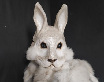 Bunny mask Rabbit Mask, Animal mask, Paper mache mask, Mardi Gras Mask, Scary mask, Creepy mask, Masquerade mask