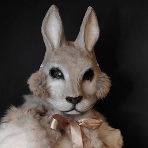 Bunny mask, Rabbit mask, Hare mask, Animal mask, Paper mache mask, Papier-mache bunny mask, Rabbit costume, Halloween mask, Funny bunny mask