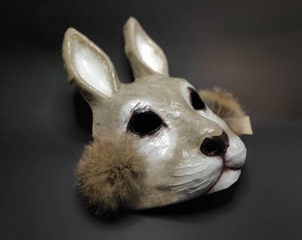 Rabbit mask Bunny mask Paper mache mask Animal mask Halloween mask