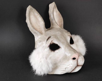 Bunny/Rabbit Mask, Animal mask, Paper mache mask, Mardi Gras Mask, Scary mask, Creepy mask, Masquerade mask