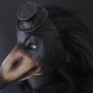 Masque de corbeau en papier mâché fait main : masque d&#39;oiseau de carnaval mascarade