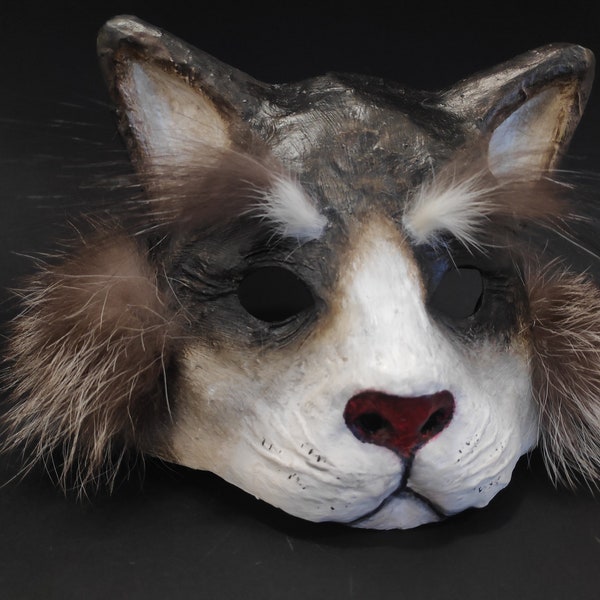 Masque de chat, masque d'animal, masque en papier mâché, masque d'Halloween, masque de mardi gras, masque effrayant, masque effrayant, masque de théâtre