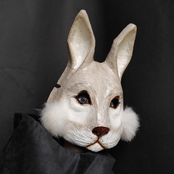 Bunny mask Hare mask Rabbit mask Masquerade mask Halloween mask Carnival mask Paper mache mask Adult mask Scary mask
