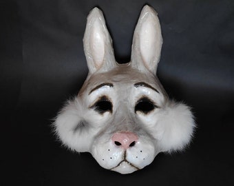 Bunny Mask, Rabbit Mask,  Papier-mâché Mask, Animal Mask, Hare Mask, Masquerade Mask, Halloween Mask, Adult Mask, Scary Mask