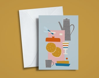 Pancakes folding card/greeting card with illustration breakfast table