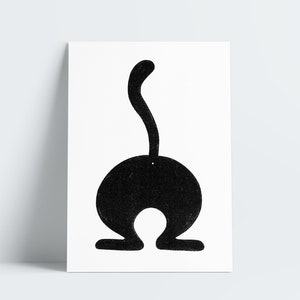 Mini affiche de fond de chat carte postale DIN A6 (105 x 148 mm) risographie, illustration de sérigraphie numérique carte de chat drôle design simple
