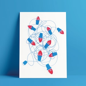 Risographie de carte postale de salade de Noël