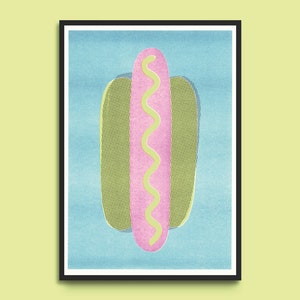 Pink pølse Póster DIN A4 Hot Dog Ilustración Risografía