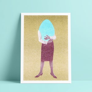 Liebel oeuf carte postale impression DIN A6 risographie, sérigraphie/impression au pochoir avec encre de soja carte de vœux tricolore oeuf de Pâques câlin