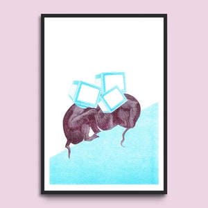 Op de afbeelding: Twee bruine cartoondieren met blauwe dozen op hun hoofd. De dieren bevinden zich op een lichtblauwe achtergrond.