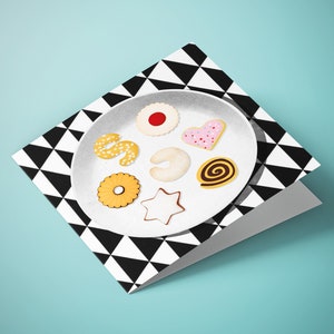 Assiette à biscuits - carte de Noël inscriptible - invitation avec pâtisseries illustrées - carte pliante