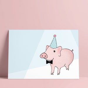 Cartão postal/cartão de presente do porco da sorte para comemorar o aniversário das crianças A6
