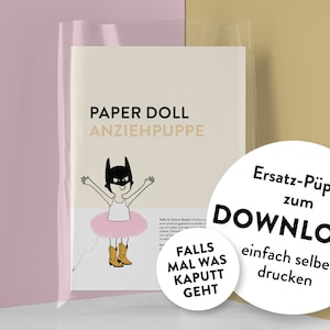Ersatzpuppe für das Anziehpuppen-Set zum Downloaden, Bastelbogen für Kinder zum Ausschneiden Papier Spielzeug Kleiderpuppe Papierpüppchen