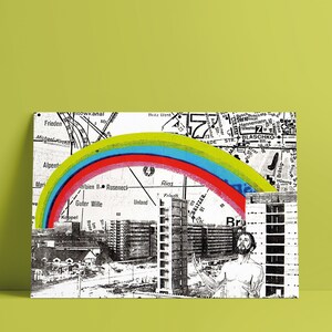 Aruba Berlin No 3 Jesus Postkarte DIN A6 Print Gruß- und Geschenkkarte llustration Collage urbanes Motiv Regenbogen Neukölln