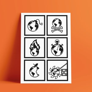 Cartolina con segnali di pericolo DIN A6 (105 x 148 mm) su carta riciclata non patinata protezione dell'ambiente natura clima segnali icone avvertenze grafiche
