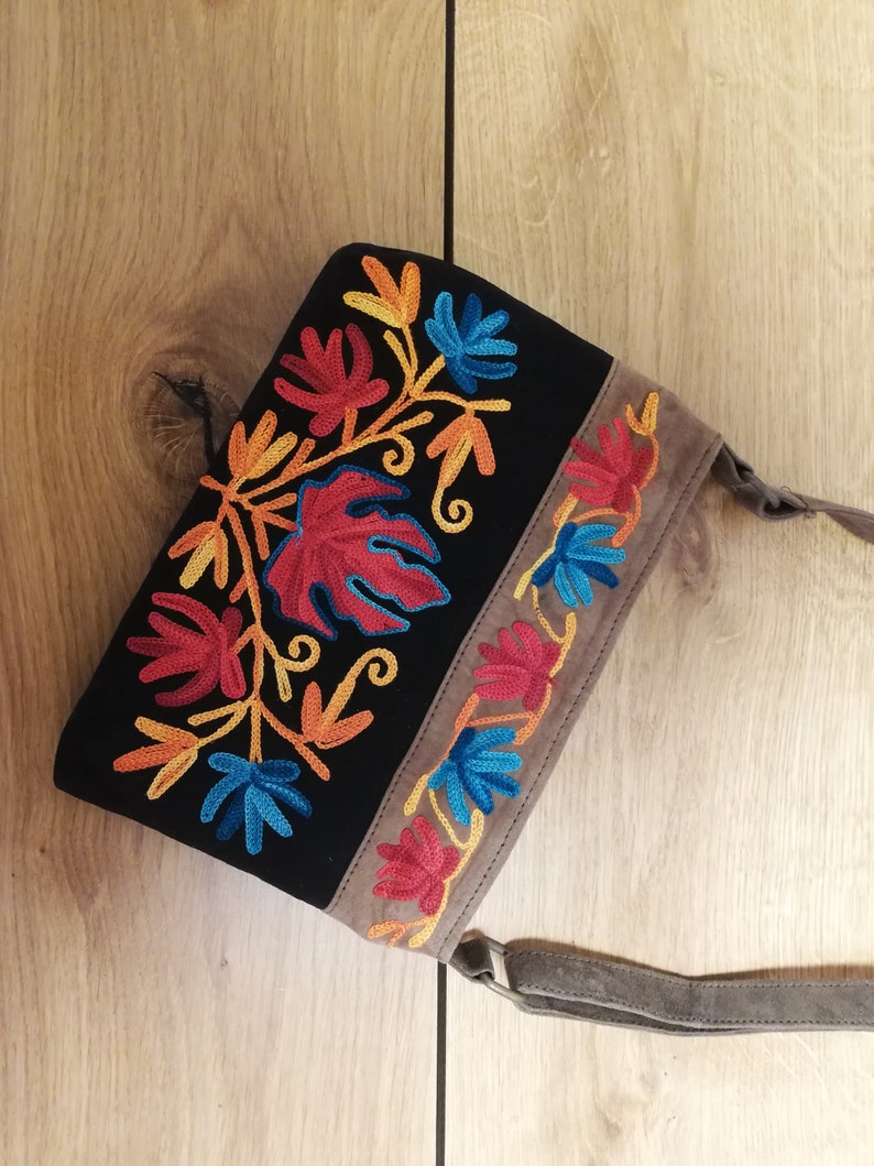 Embroidery Bag Flowers Bag Ethnic Bag Gift For Wife Boho Bag Women Leather Bag Woman Bag Crossbody Bag Shoulder Bag Floral Bag