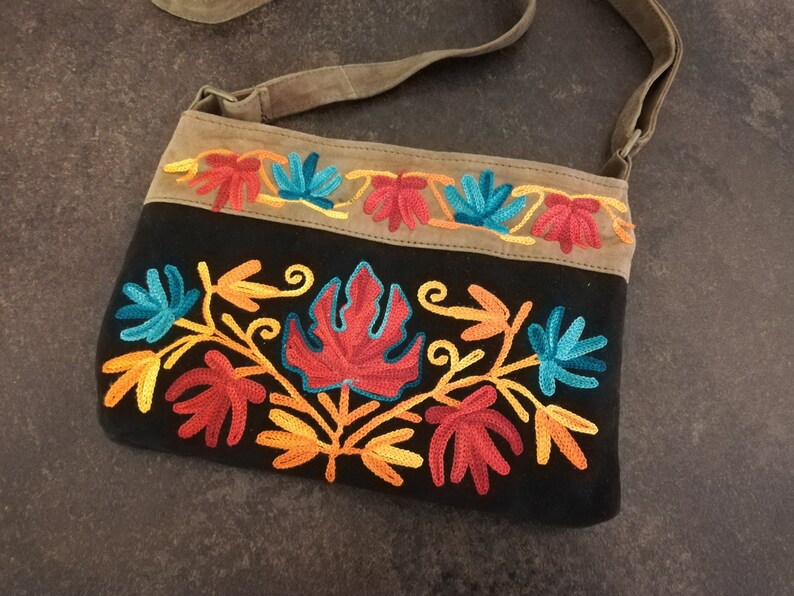 Embroidery Bag Flowers Bag Ethnic Bag Gift For Wife Boho Bag Women Leather Bag Woman Bag Crossbody Bag Shoulder Bag Floral Bag