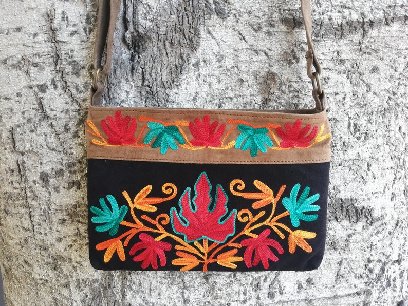 Embroidery Bag Flowers Bag Ethnic Bag Gift For Wife Boho Bag Women Leather Bag Woman Bag Crossbody Bag Shoulder Bag Floral Bag