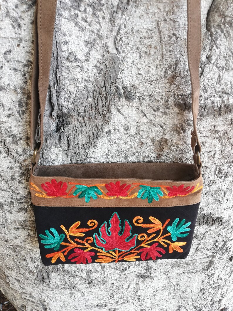 Embroidery Bag Flowers Bag Ethnic Bag Gift For Wife Boho Bag Women Leather Bag Woman Bag Crossbody Bag Shoulder Bag Floral Bag